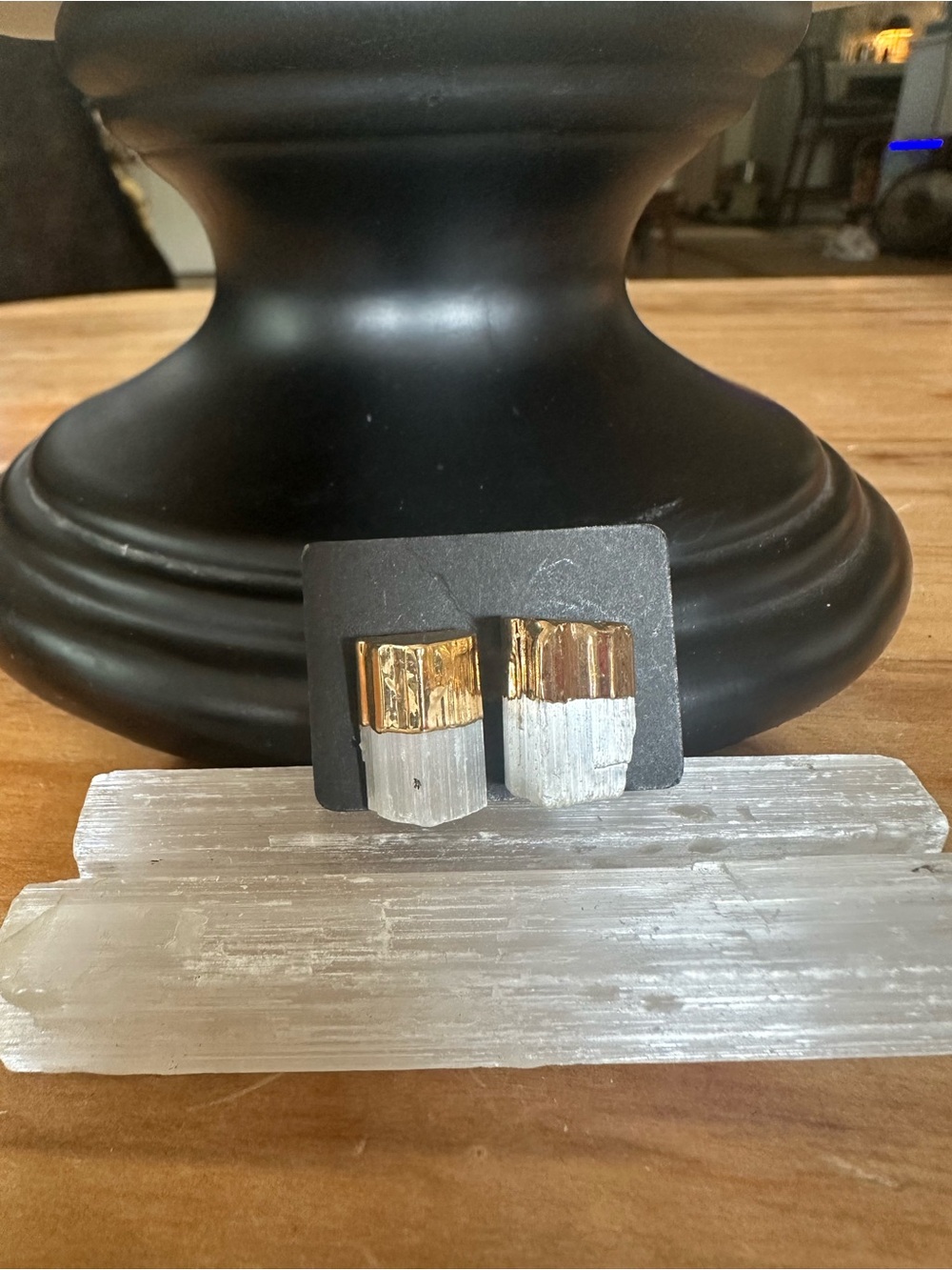 Gold-Tipped Raw White Selenite  Stud Earrings Local artisan made new protection